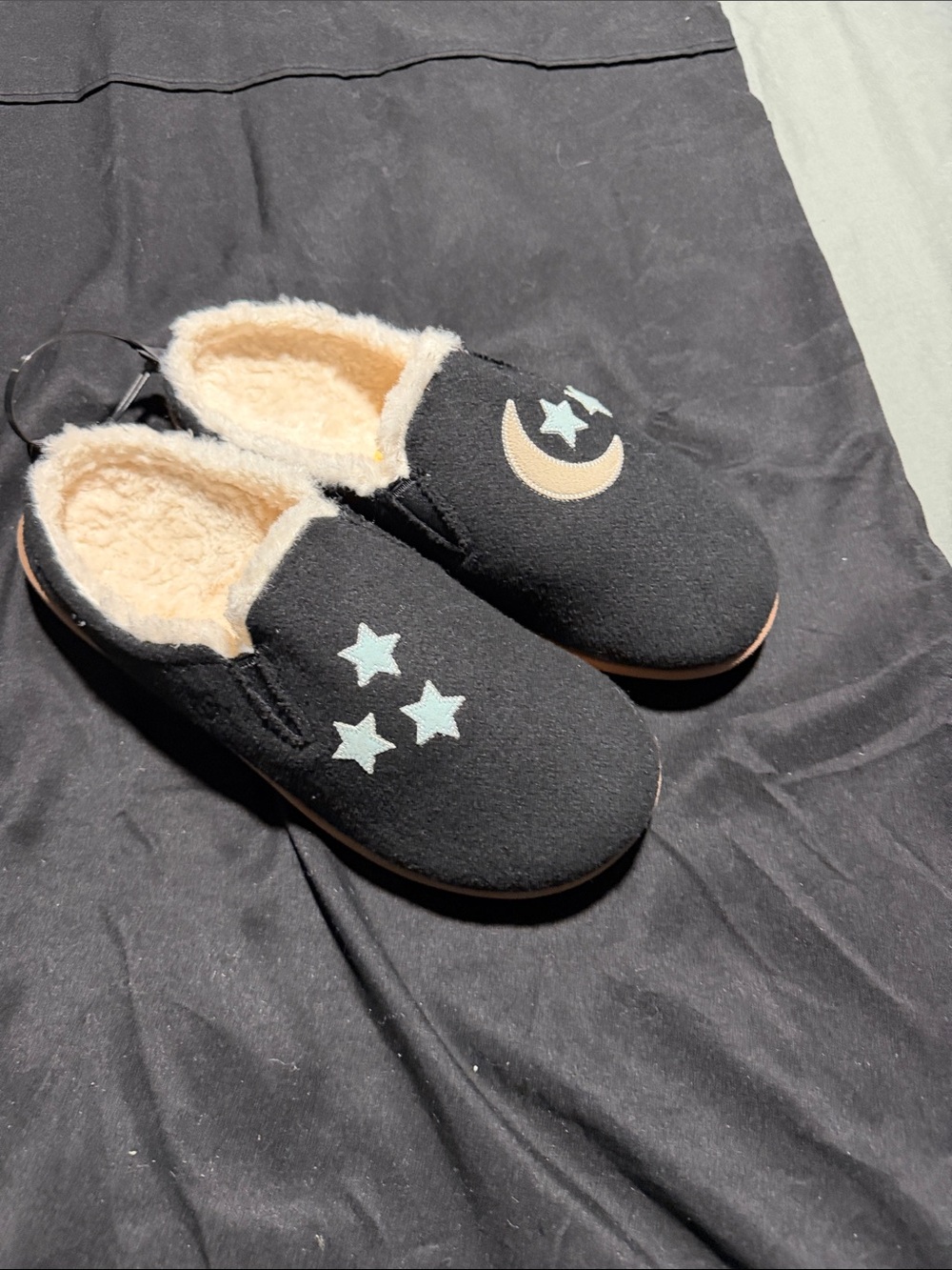 Spenco comfy slippers felted novelty Evie style black moon & stars orthotic 9b
